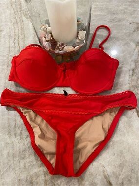 J. Crew red bikini top&bottom 34B XS nautical classic timeless preppy